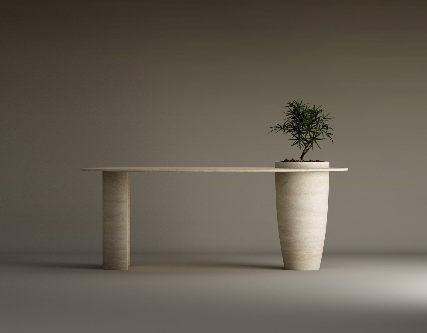 Versatile Travertine Office and Dining Table with Built-in Vase