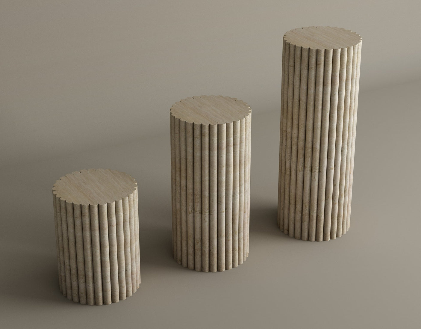 Travertine Elegance Pillar Trio – Sculptural Set for Modern Spaces