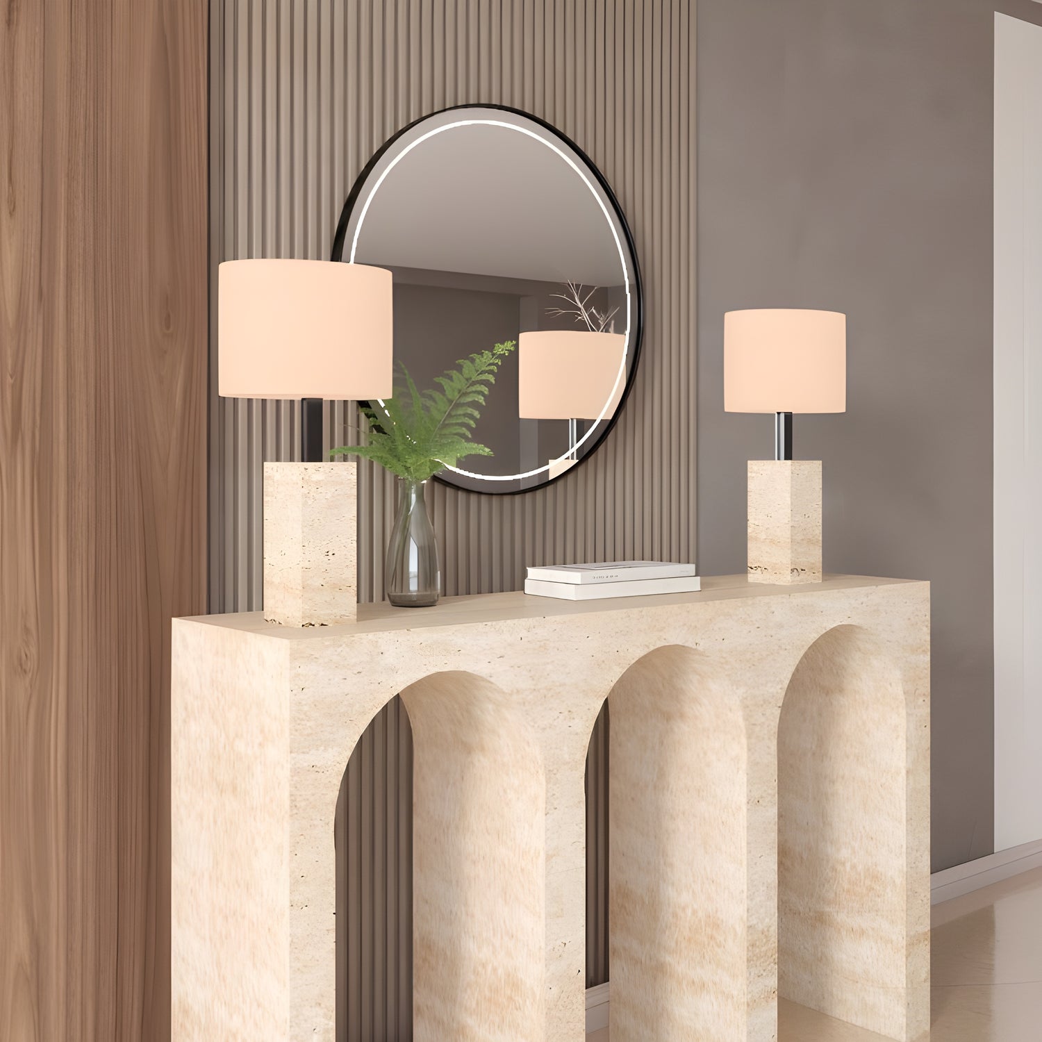 Travertine Console Table with Three Arches – Contemporary Organic Form