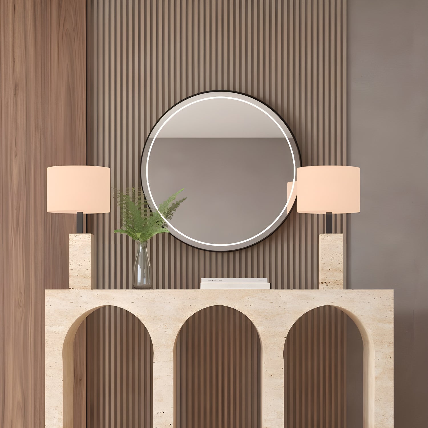 Travertine Console Table with Three Arches – Contemporary Organic Form