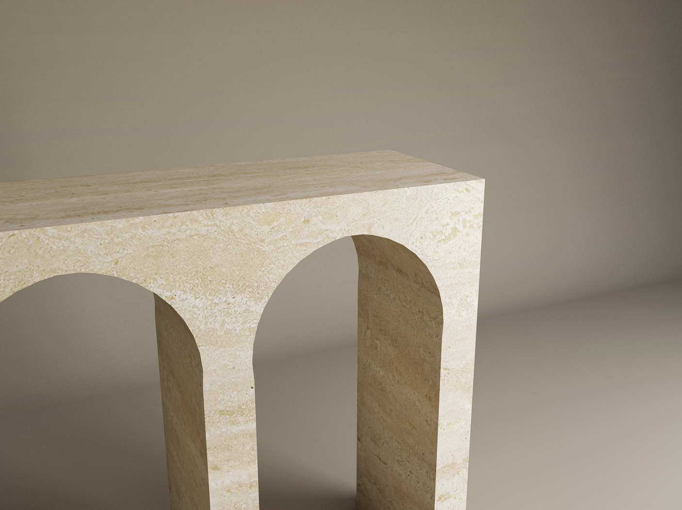 Travertine Console Table with Three Arches – Contemporary Organic Form
