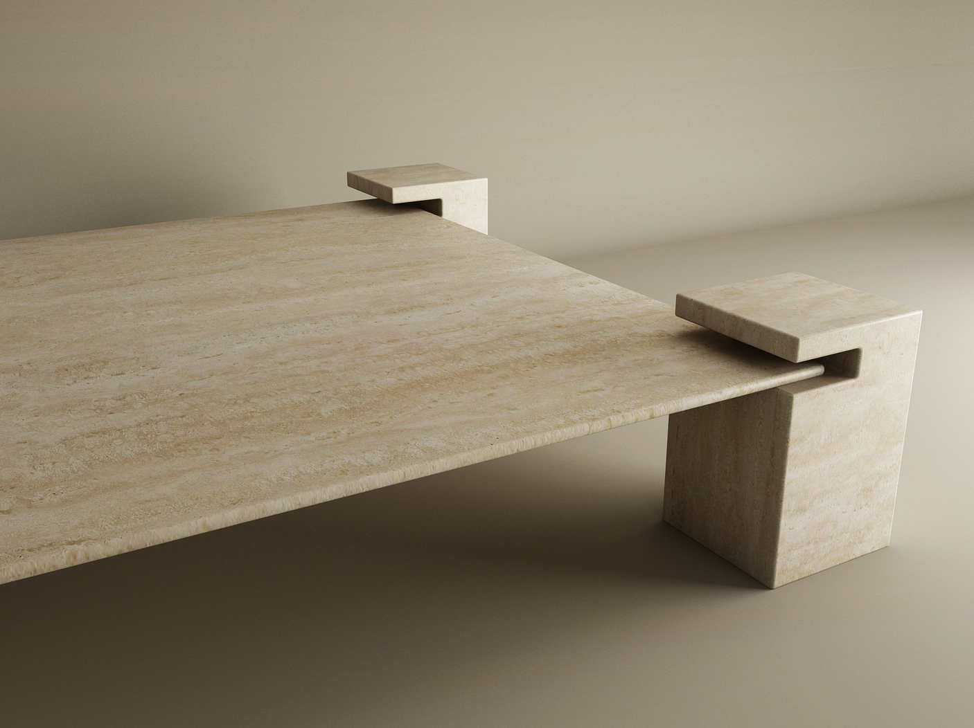 The TRAVERTABLE Square Travertine Coffee Table features a solid square base and customizable design, blending minimalist elegance and neutral tones—perfect for modern living spaces.