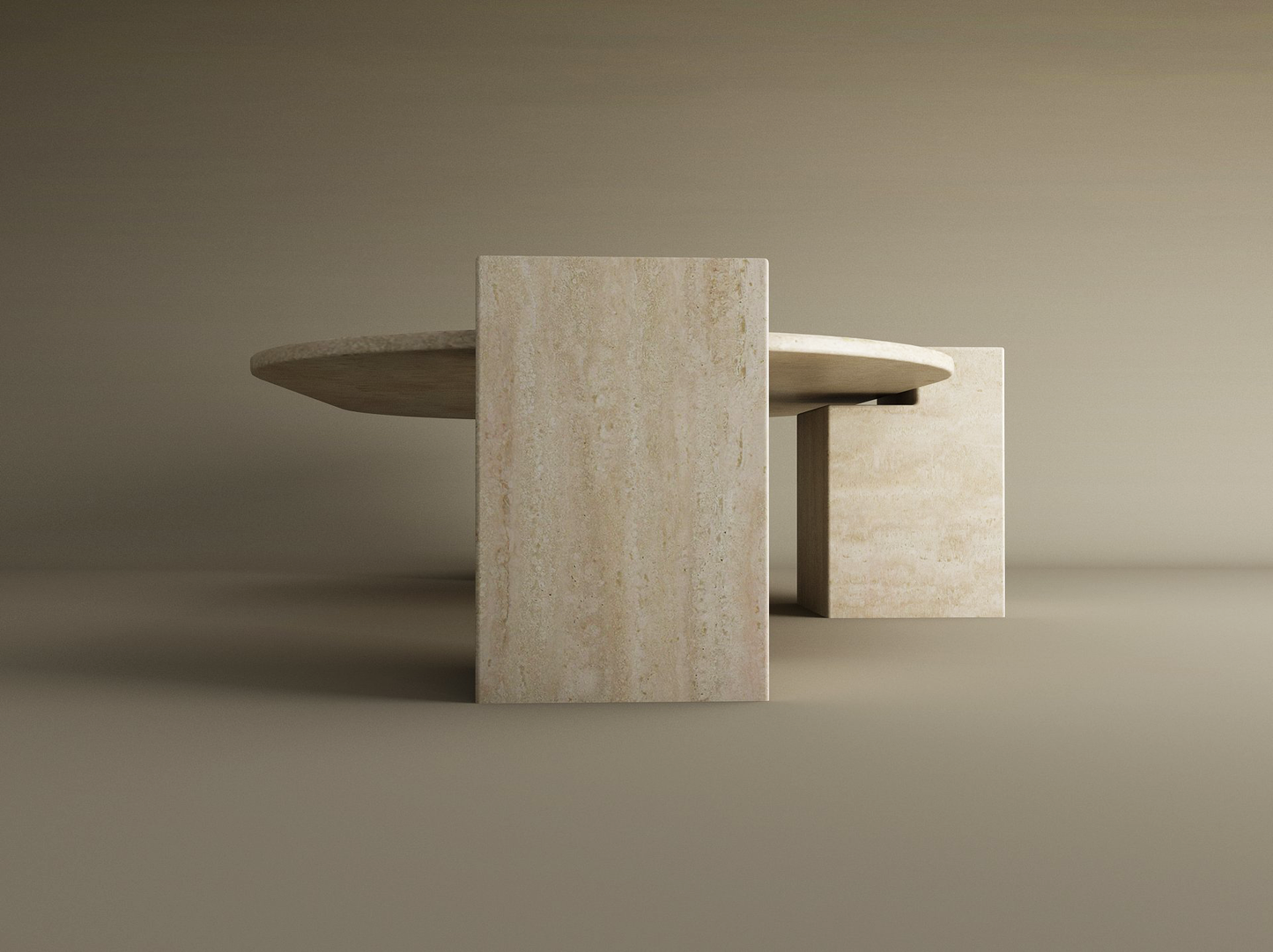 Oval Travertine Coffee Table with Square Base – Understated Elegance – Customizable