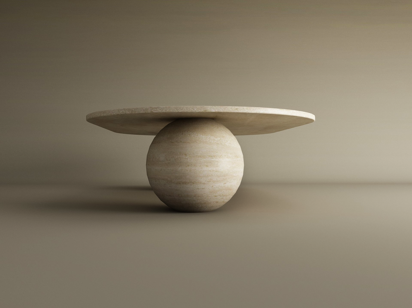 The TRAVERTABLE Oval Travertine Coffee Table with Stone Ball Base features a smooth, minimalist beige travertine top and artistic egg-shaped base, blending fine craftsmanship and modern elegance. Customizable to suit your space.