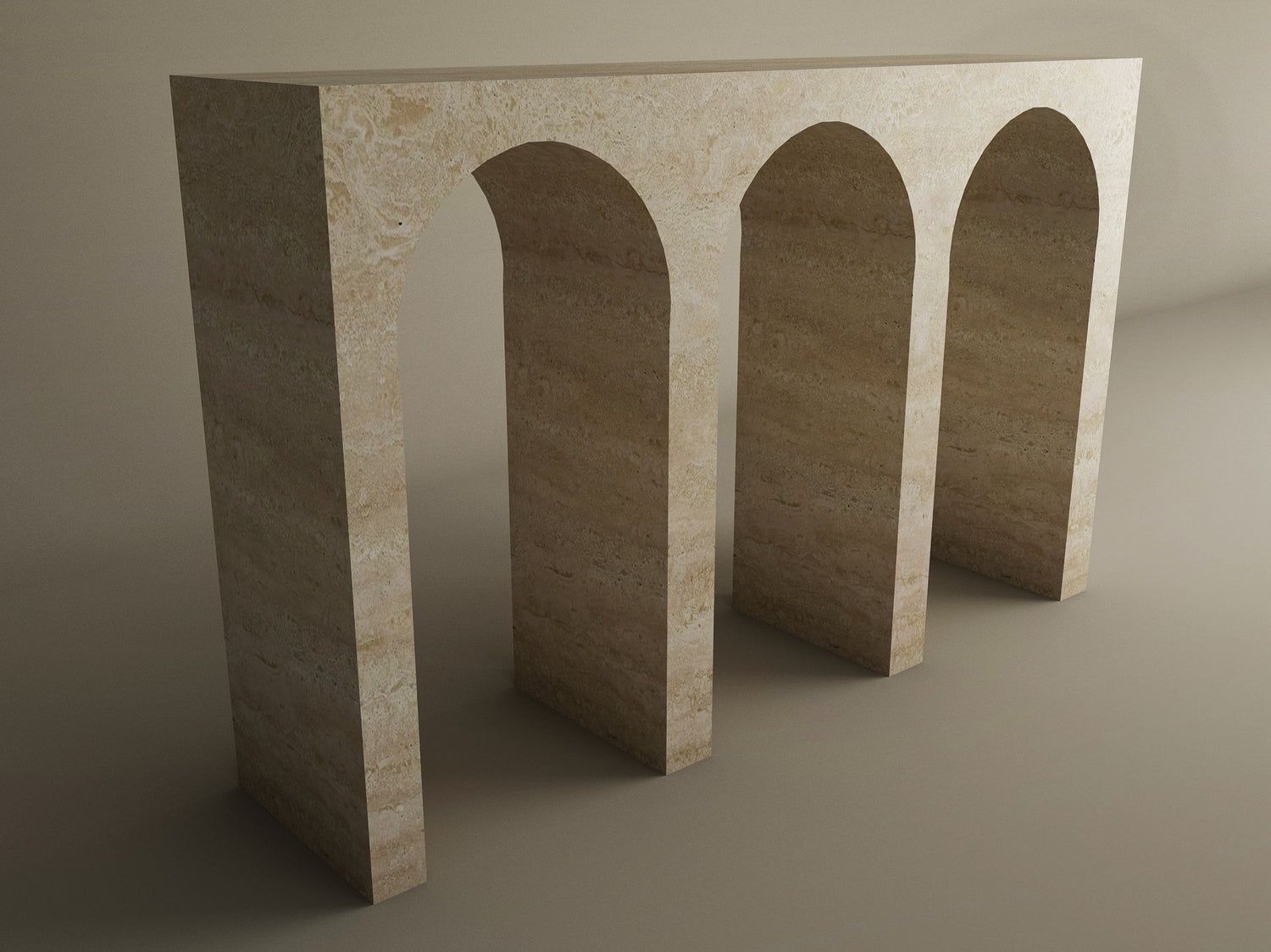 Travertine Console Table with Three Arches – Contemporary Organic Form