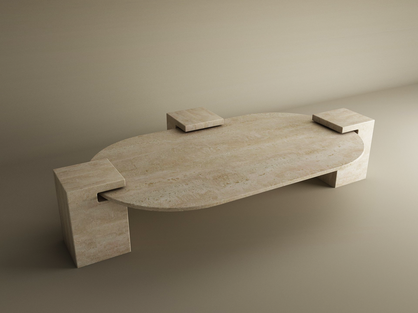 Oval Travertine Coffee Table with Square Base – Understated Elegance – Customizable