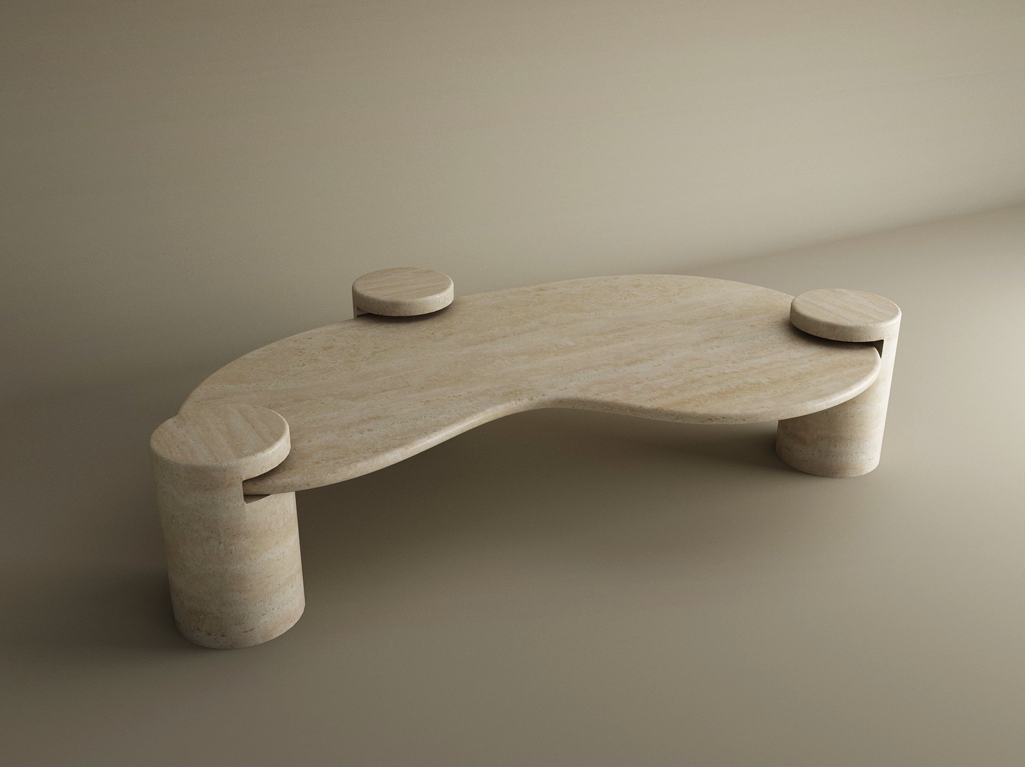 Wavy Travertine Coffee Table with Cylindrical Base – Organic Flow – Customizable