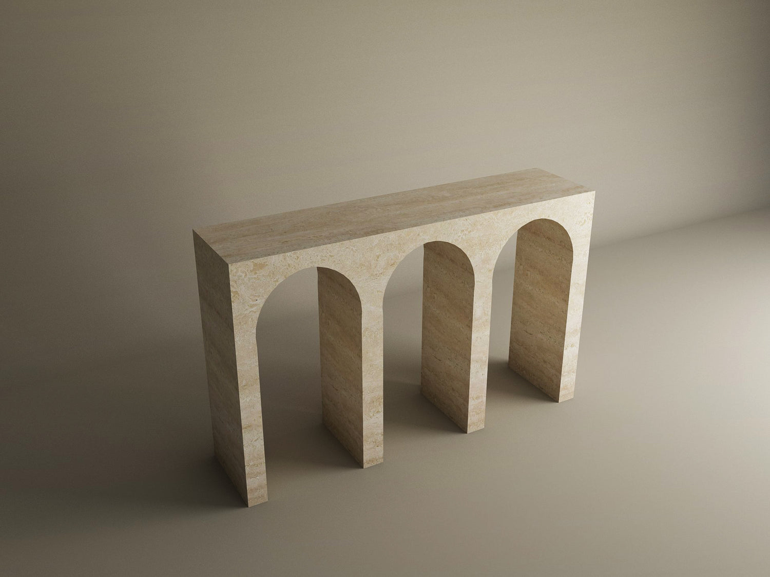 Travertine Console Table with Three Arches – Contemporary Organic Form