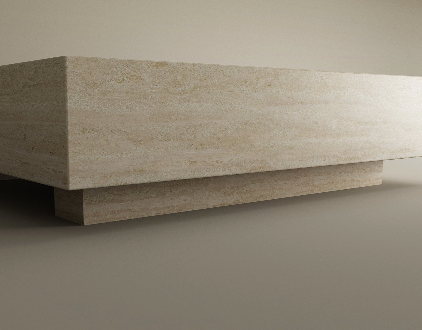 The TRAVERTABLE Square Travertine Coffee Table with Hidden Base showcases understated elegance and minimalist style, featuring hand-finished travertine atop a discreet base for a modern, architectural look. Customizable to suit your space.