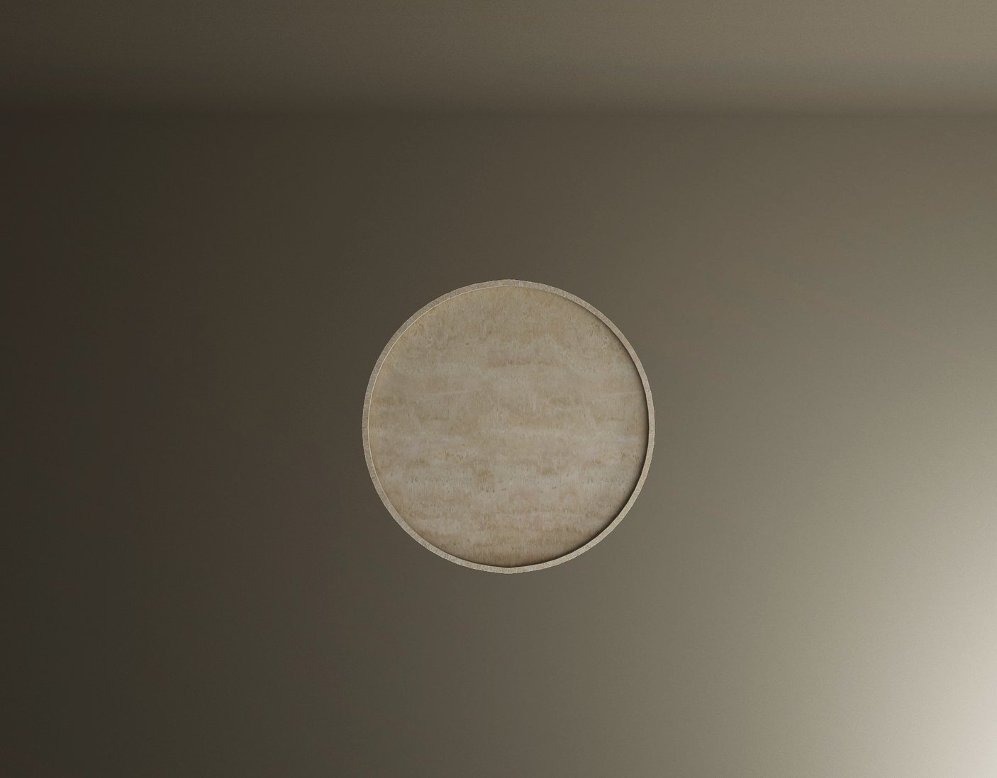 The TRAVERTABLE Round Travertine Coffee Table features a solid cylindrical base and pure travertine stone with a textured beige surface, elegant thin edge, and subtle horizontal lines—ideal for minimalist spaces. Customizable to fit your style.