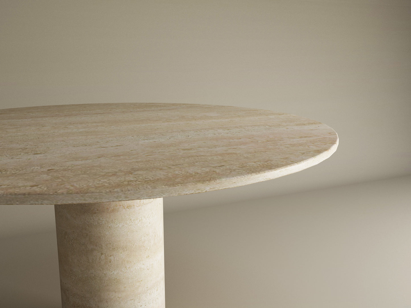 Oval Travertine Dining Table with Cylindrical Center Base – Pure Travertine Stone – Customizable Dining Table