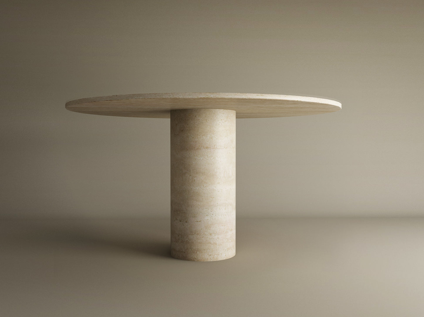 Oval Travertine Dining Table with Cylindrical Center Base – Pure Travertine Stone – Customizable Dining Table