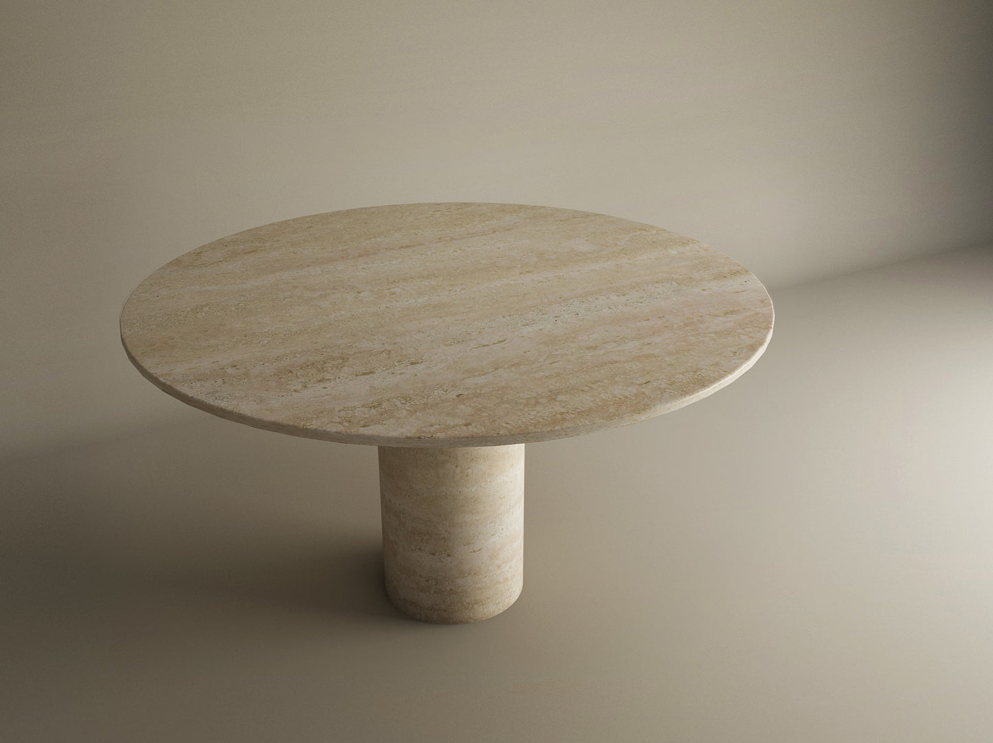 Oval Travertine Dining Table with Cylindrical Center Base – Pure Travertine Stone – Customizable Dining Table