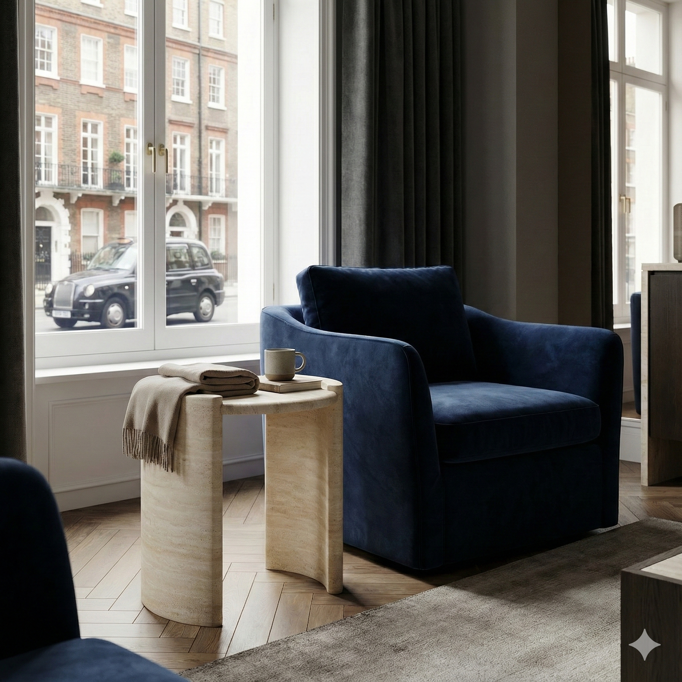 Travertine Arc Table – Curved Minimalist Design in Solid Travertine Stone