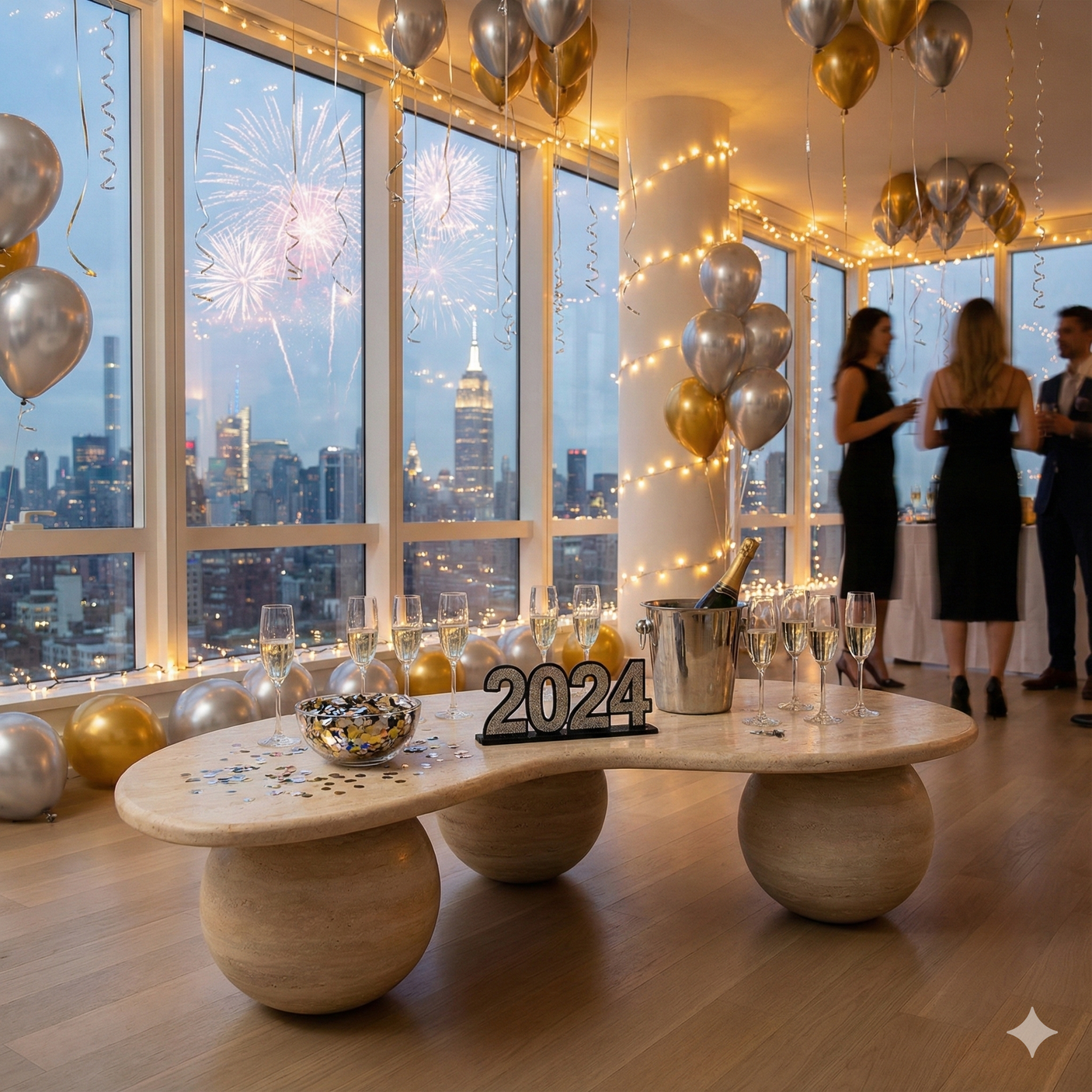 Wavy Travertine Coffee Table with Stone Ball Base