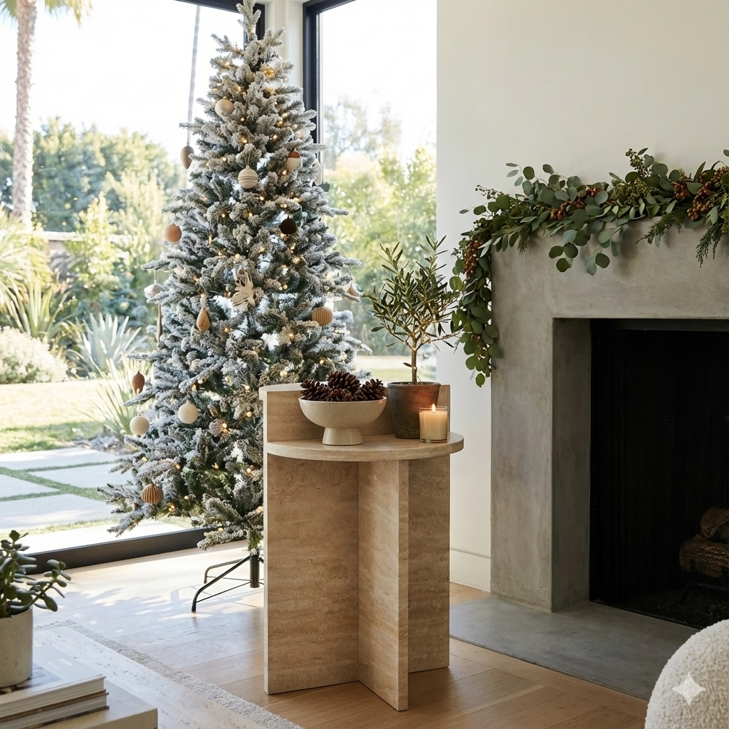 Contemporary Travertine Side Table – Stylish and Versatile for Modern Living Spaces