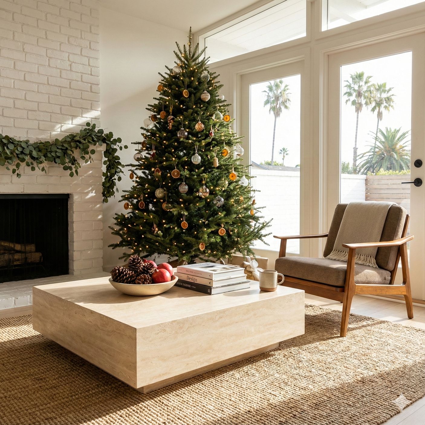Square Travertine Coffee Table with Hidden Base