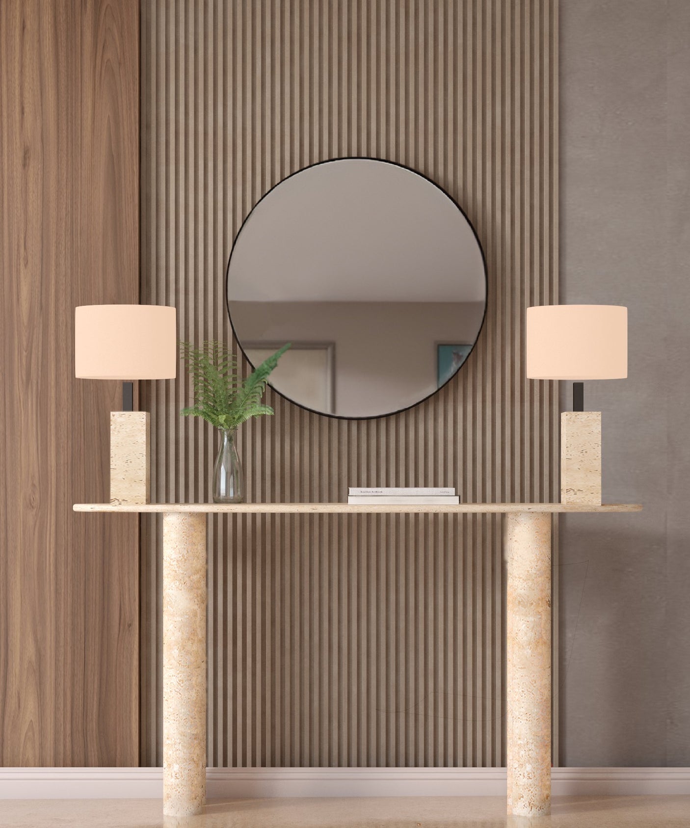 Ellips Travertine Console Table with Cylindrical Base – Pure Travertine Stone Base