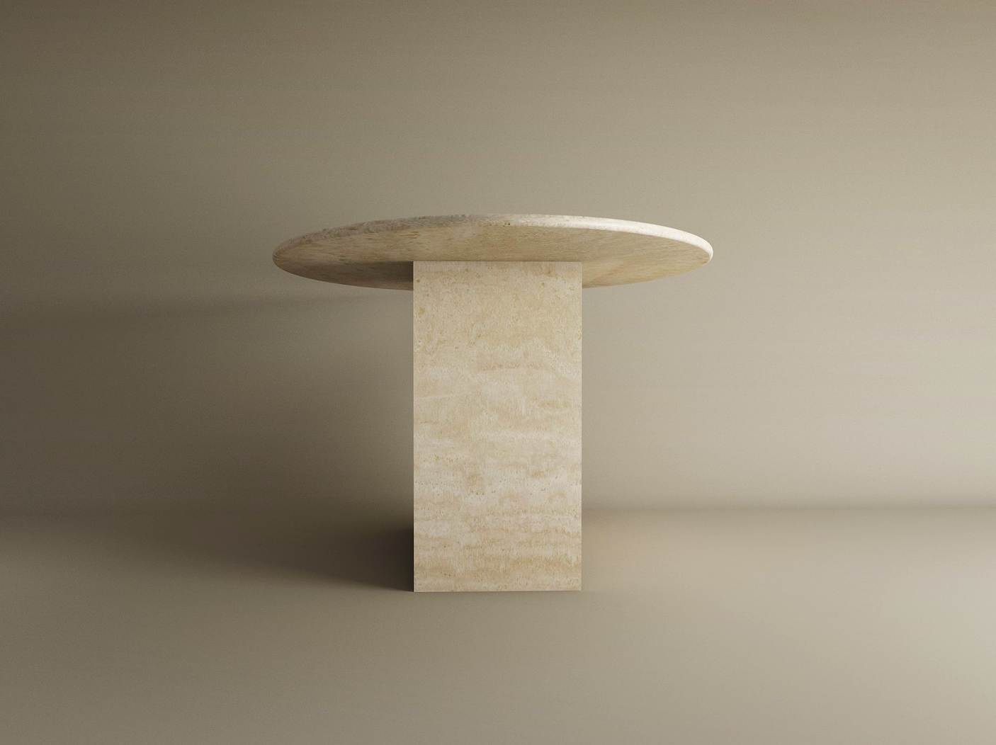 The TRAVERTABLE Ellips Travertine Dining Table with Block Base features a natural stone top and solid base, offering a customizable, minimalist design—an elegant heirloom piece to elevate any dining space.