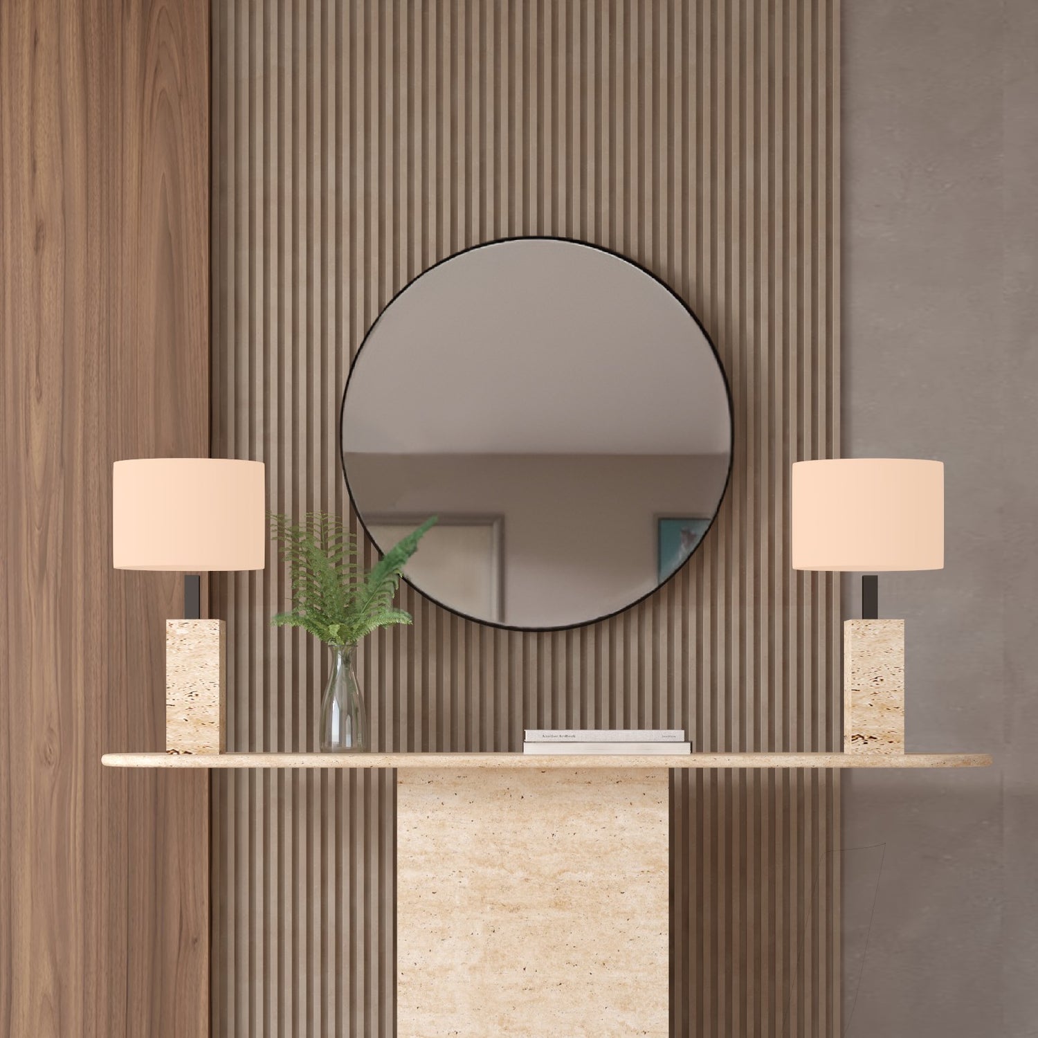 Ovale Travertine Console Table with Block Base – Natural Stone Base