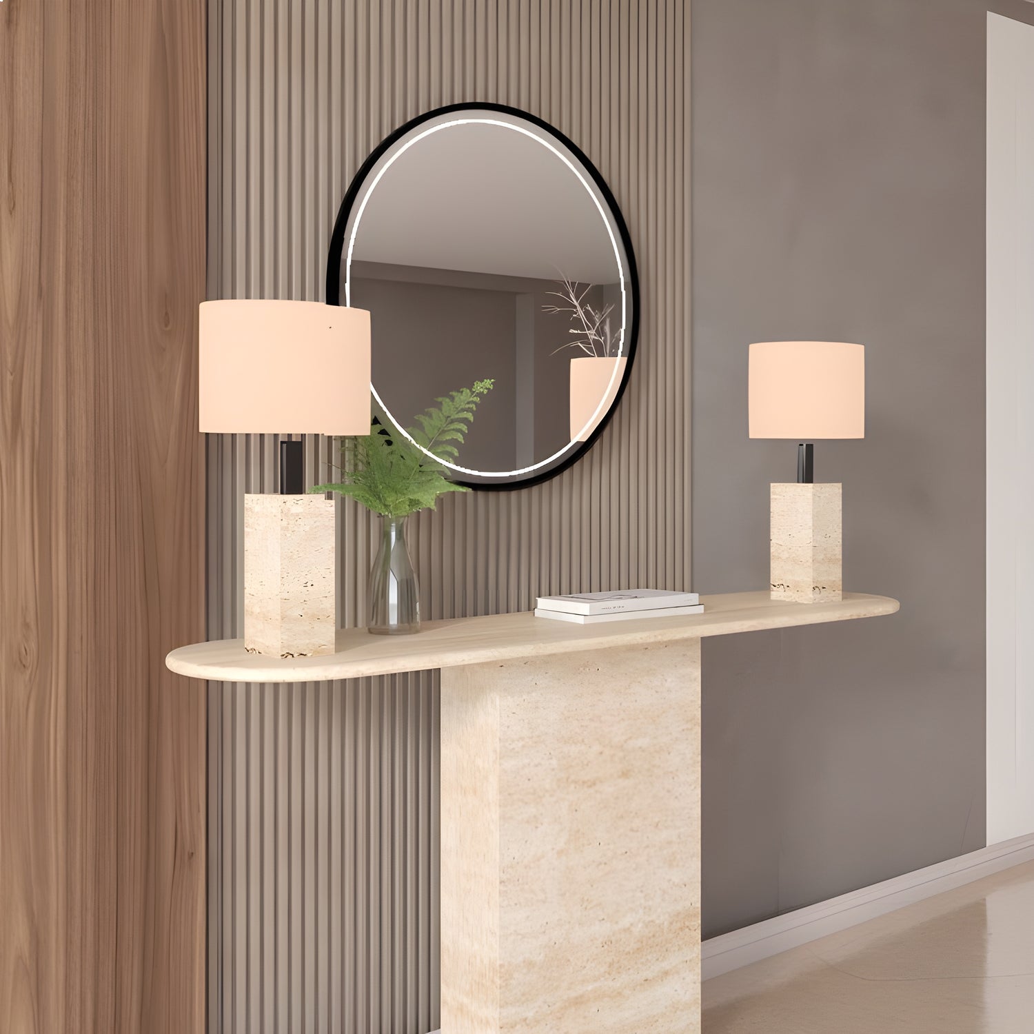 Ovale Travertine Console Table with Block Base – Natural Stone Base