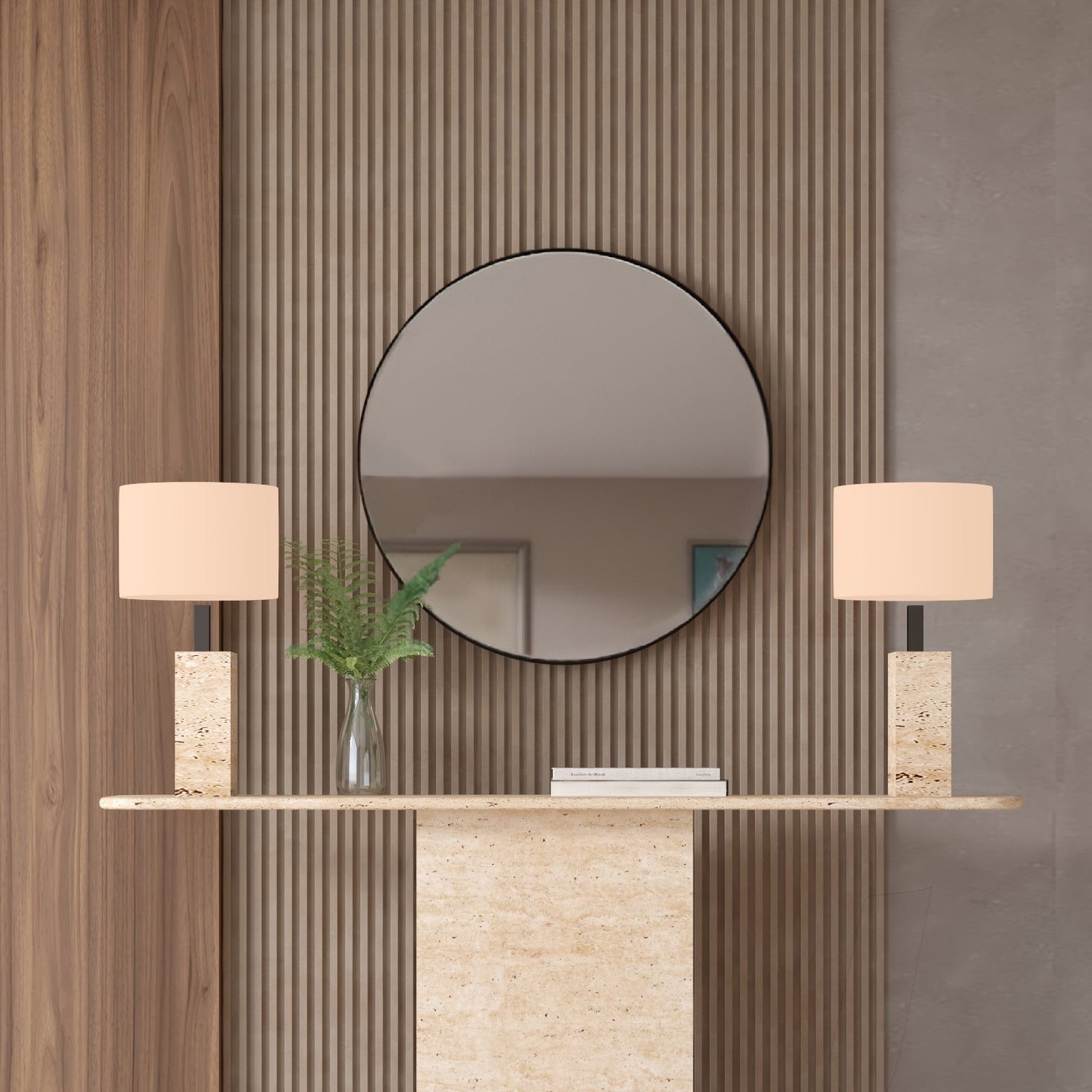 Rectangular Travertine Console Table with Block Base – Natural Stone Base
