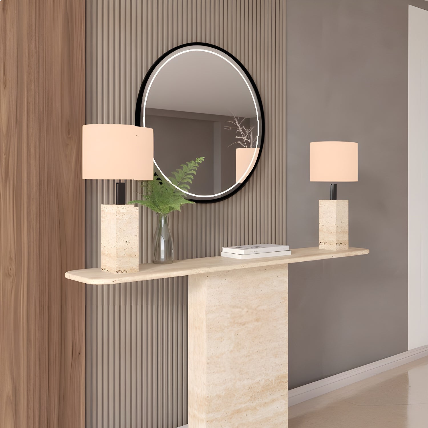 Rectangular Travertine Console Table with Block Base – Natural Stone Base