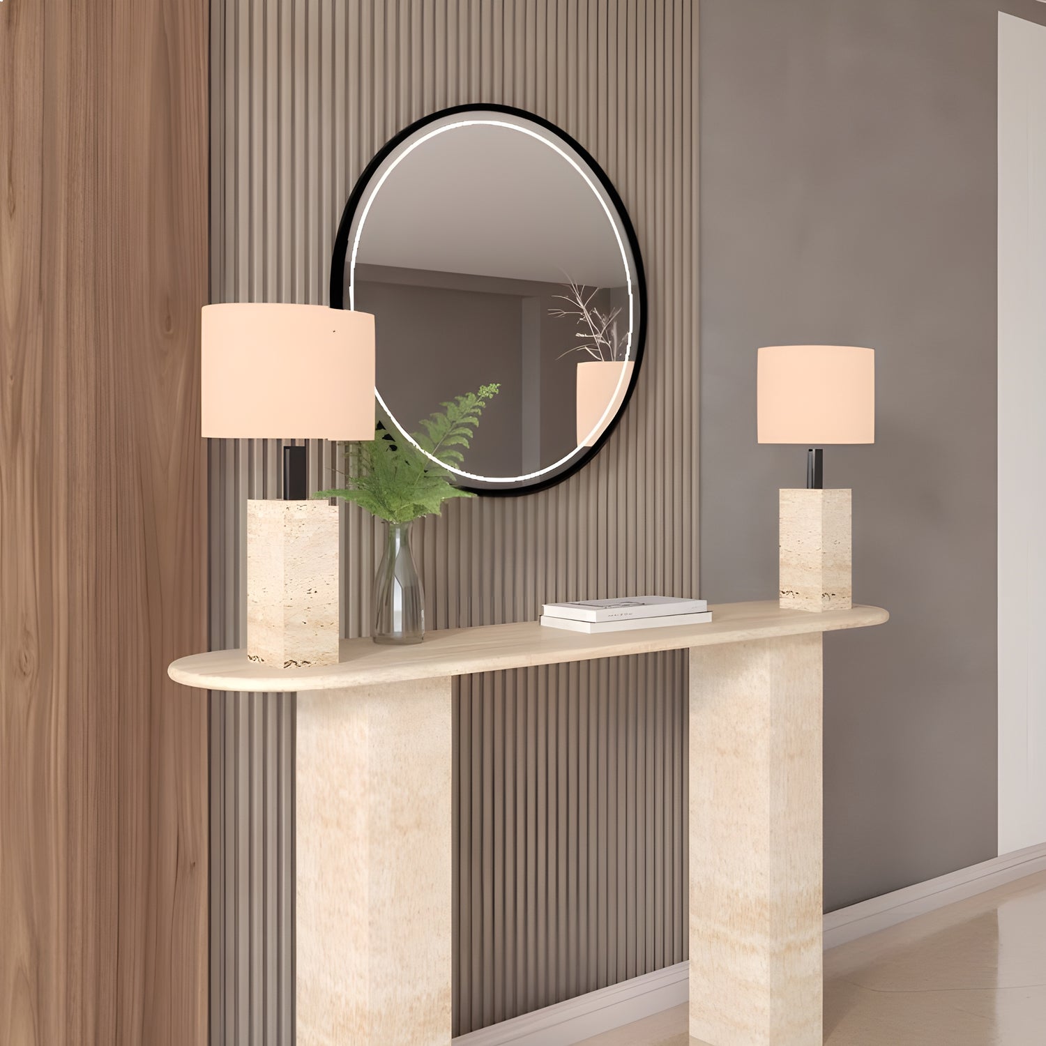 Ovale Travertine Console Table with Rectangular Pedestal Base – Travertine Stone Base