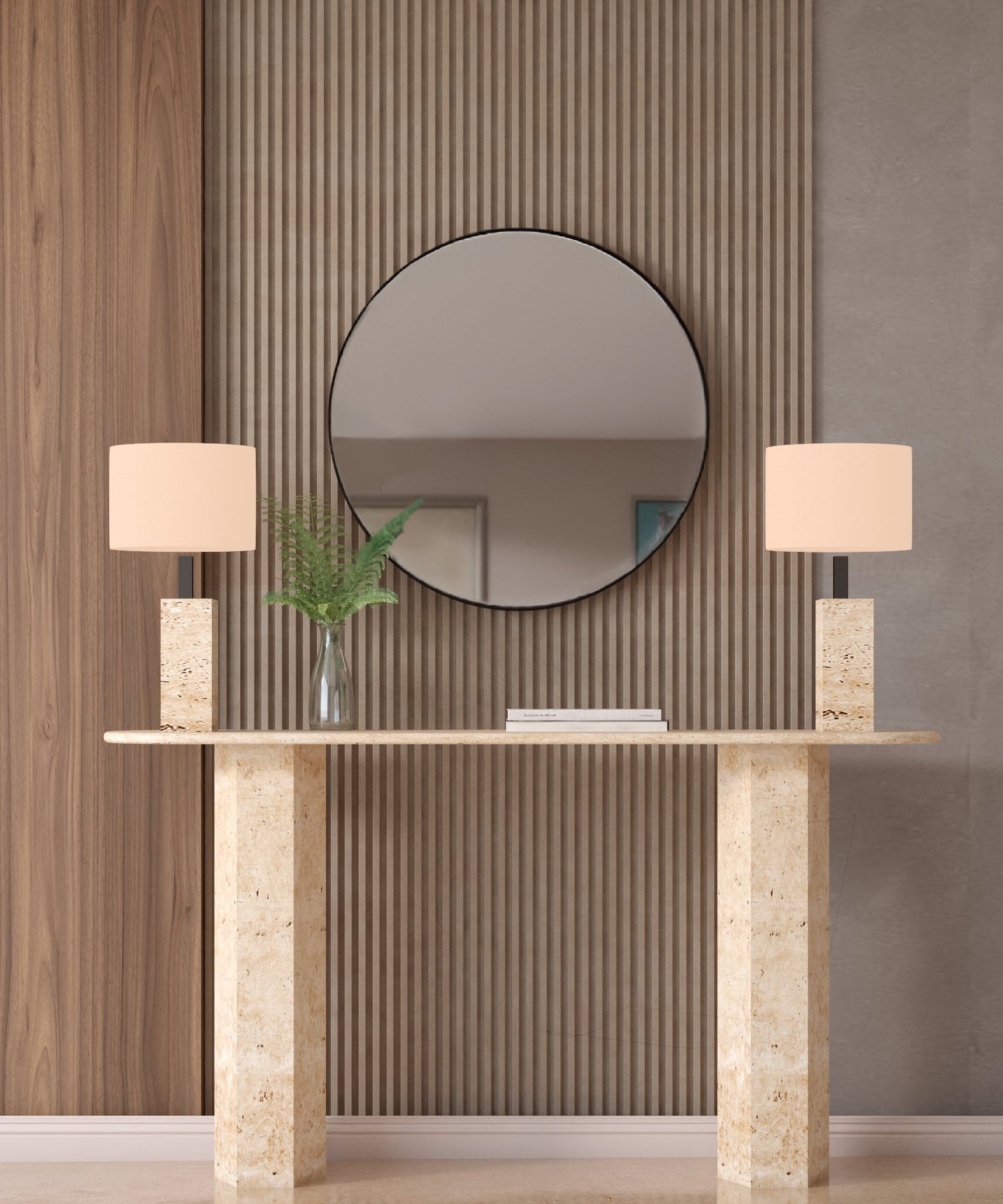 Ovale Travertine Console Table with Hexagonal Pedestal Base – Organic Stone Base – Customizable Console Table