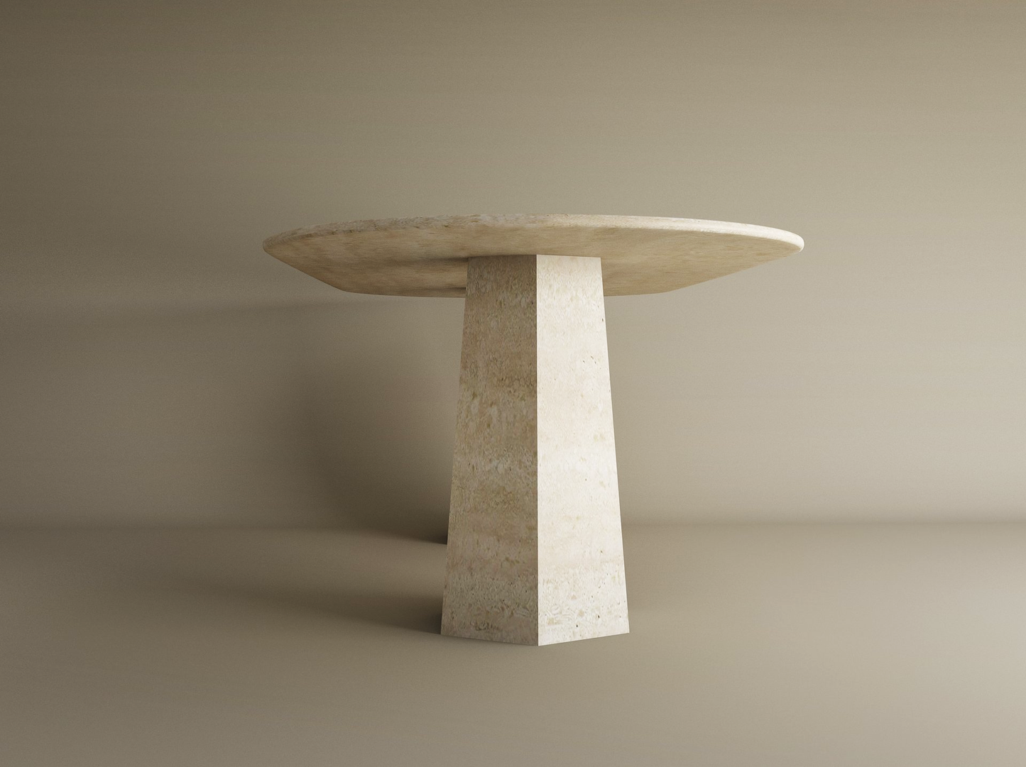 Oval Travertine Dining Table with Tapered Round Base – Solid Travertine Stone Base – Customizable Dining Table
