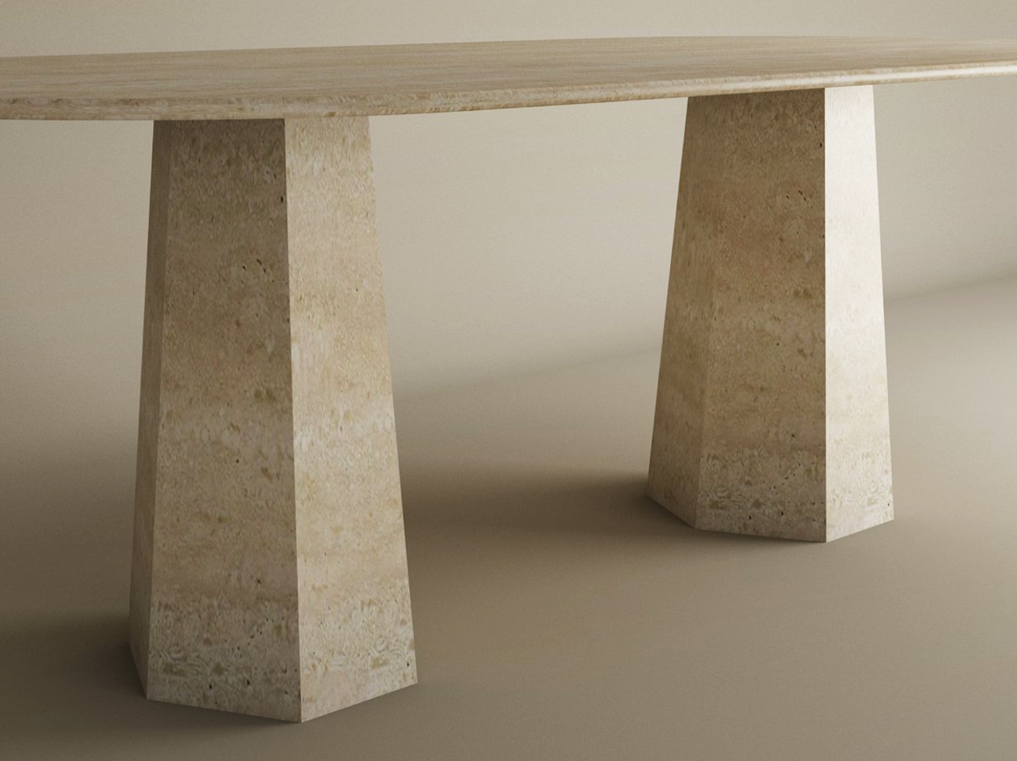 Oval Travertine Dining Table with Tapered Round Base – Solid Travertine Stone Base – Customizable Dining Table
