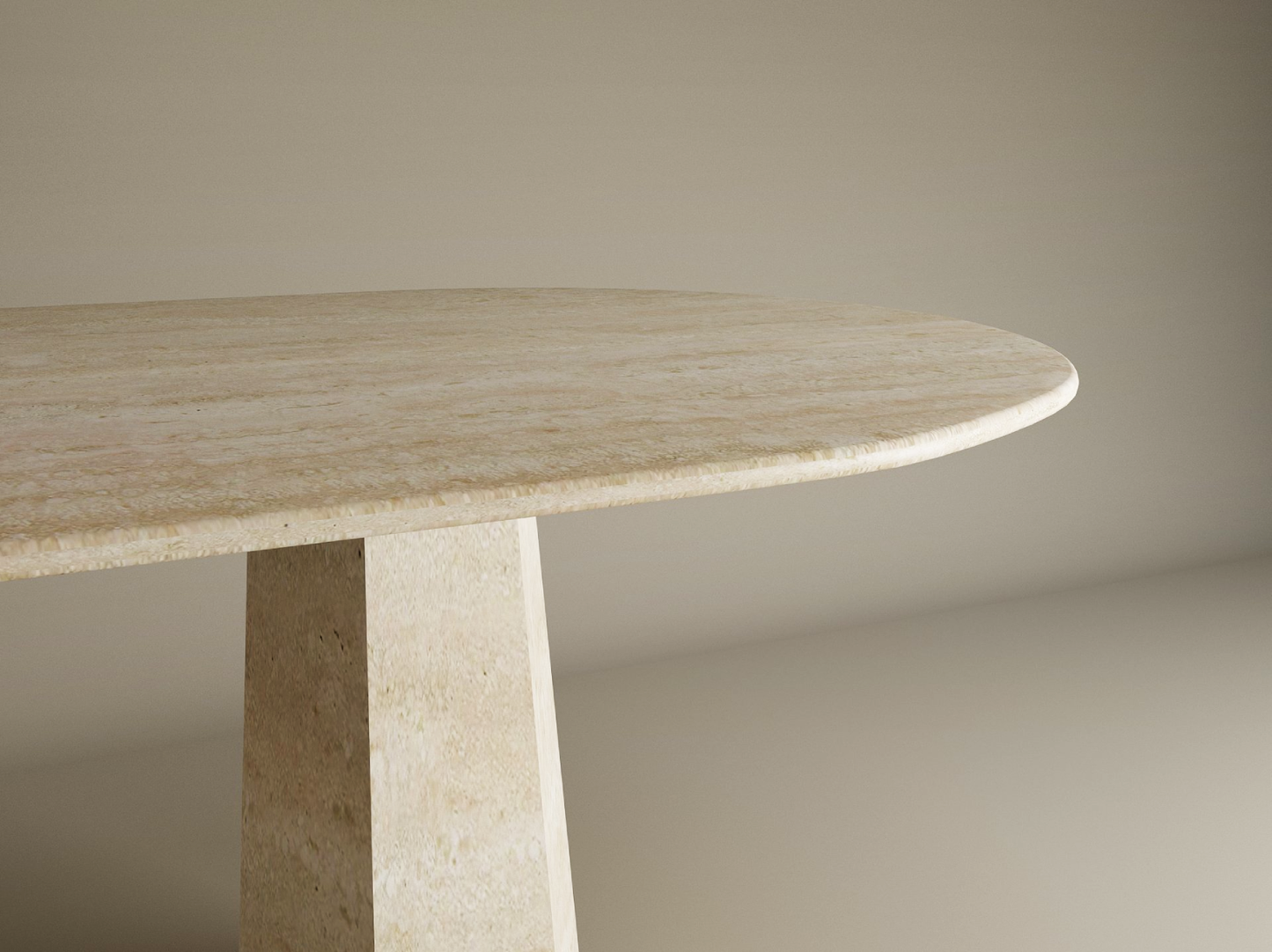Oval Travertine Dining Table with Tapered Round Base – Solid Travertine Stone Base – Customizable Dining Table