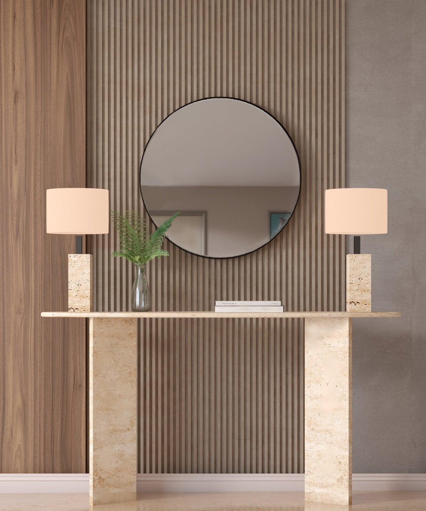 Ellips Travertine Console Table with Split-V Pedestal Base – Travertine Stone Base