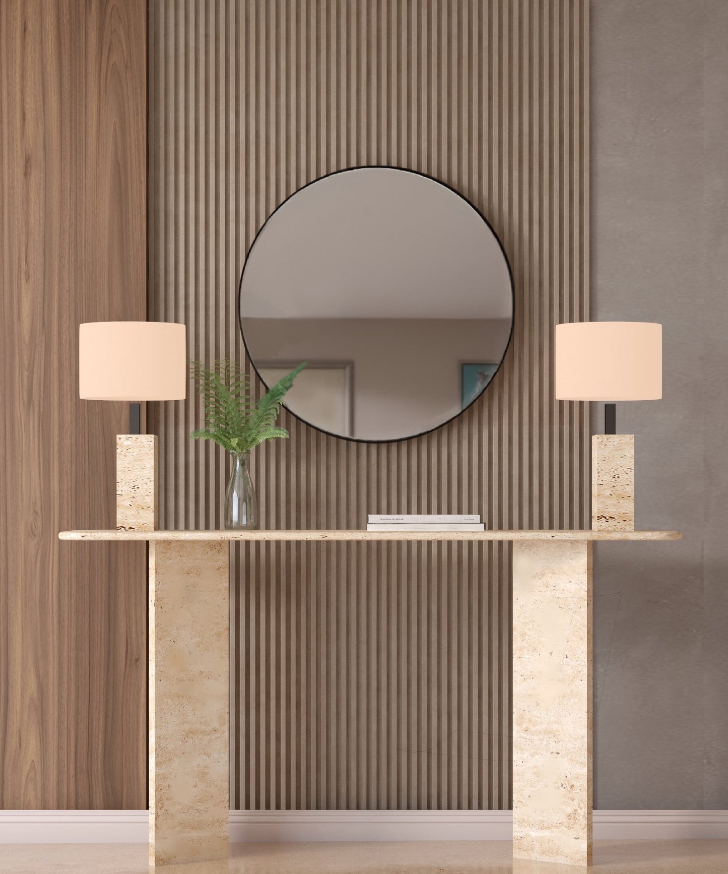 Rectangular Travertine Console Table with Split-V Pedestal Base – Travertine Stone Base – Customizable Console Table