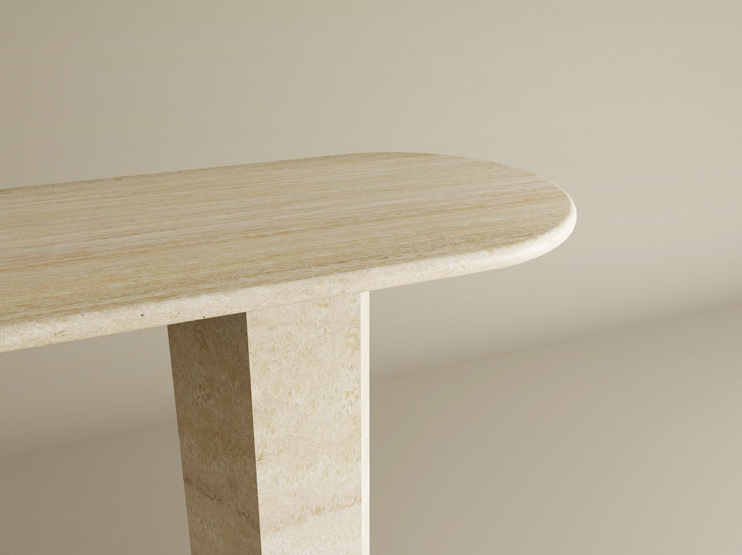 Ovale Travertine Console Table with Hexagonal Pedestal Base – Organic Stone Base – Customizable Console Table
