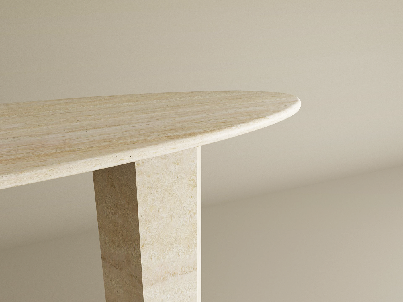 Ellips Travertine Console Table with Hexagonal Pedestal Base – Organic Stone Base