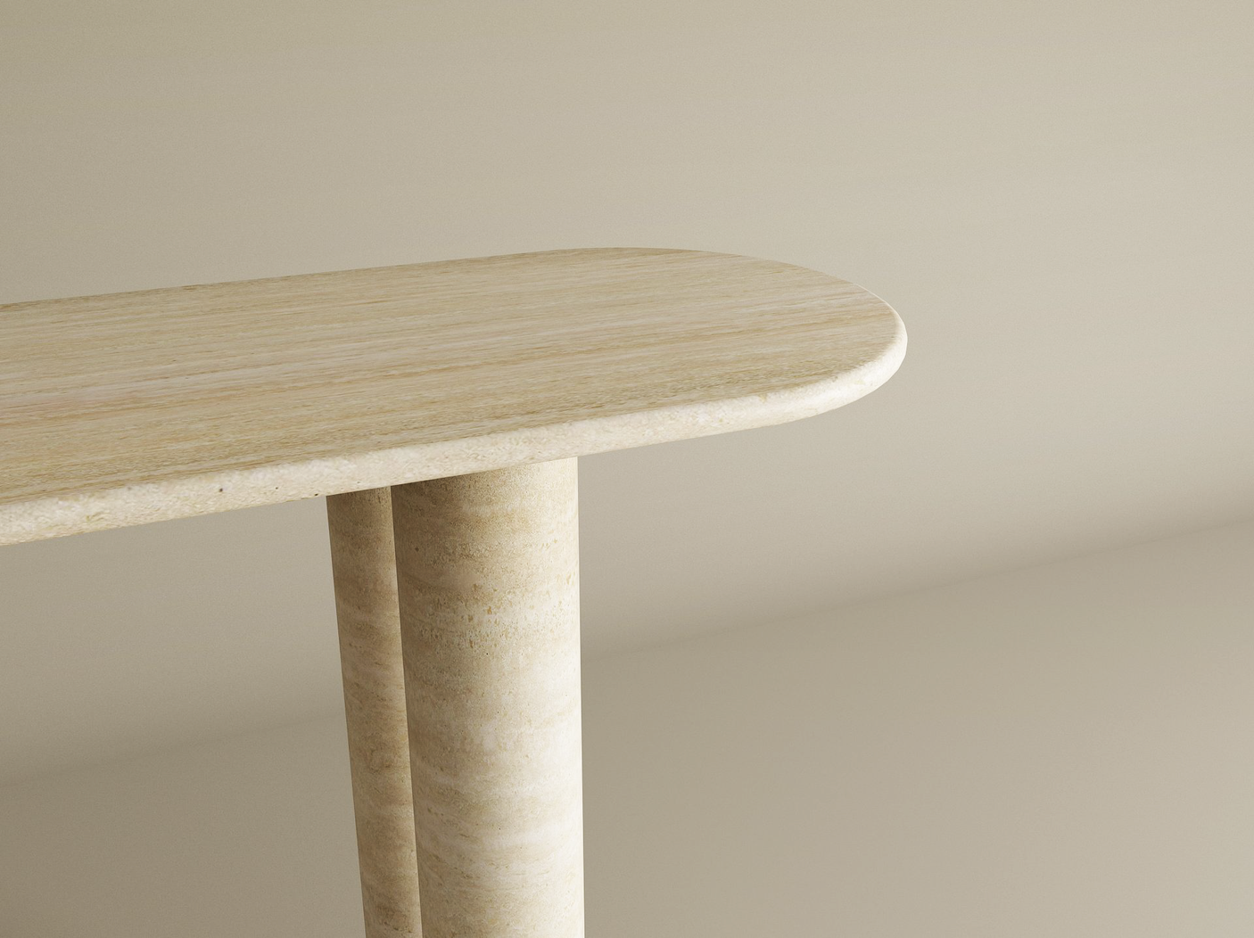 Ovale Travertine Console Table with Cylindrical Base – Pure Travertine Stone Base