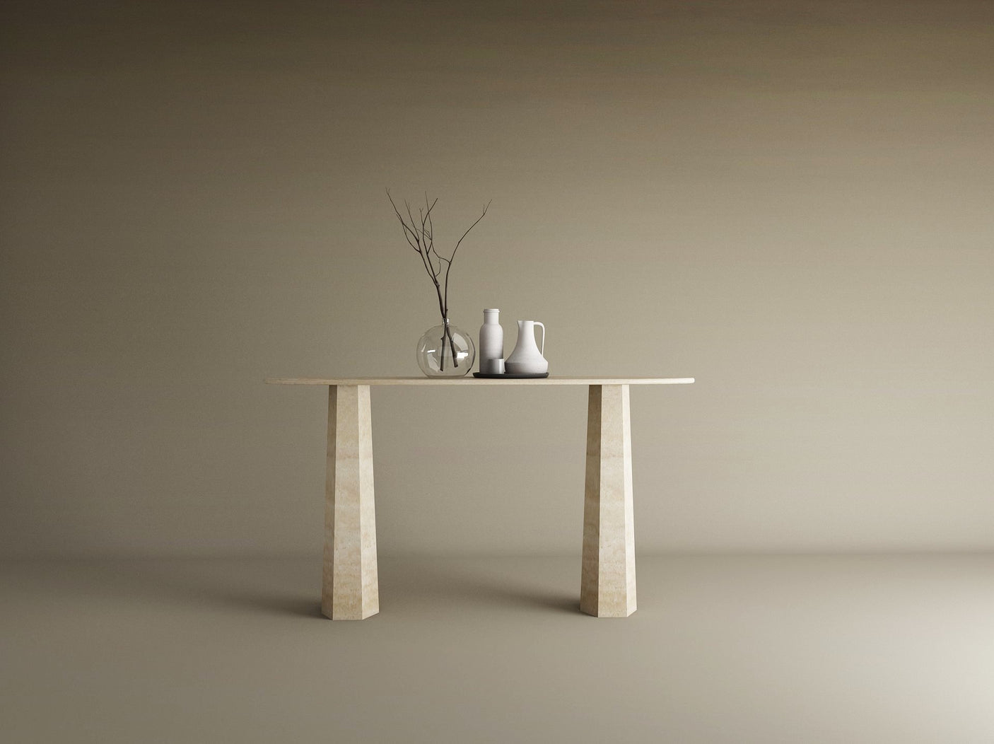 Ellips Travertine Console Table with Tapered Round Base – Solid Travertine Stone Base