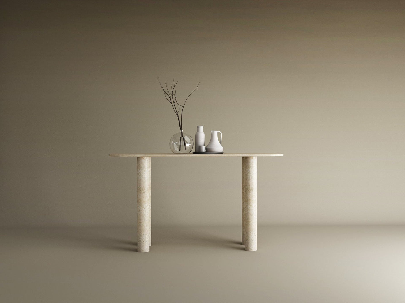 Ovale Travertine Console Table with Cylindrical Base – Pure Travertine Stone Base