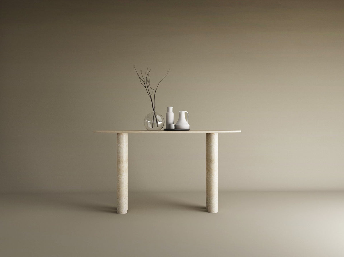 Ellips Travertine Console Table with Cylindrical Base – Pure Travertine Stone Base