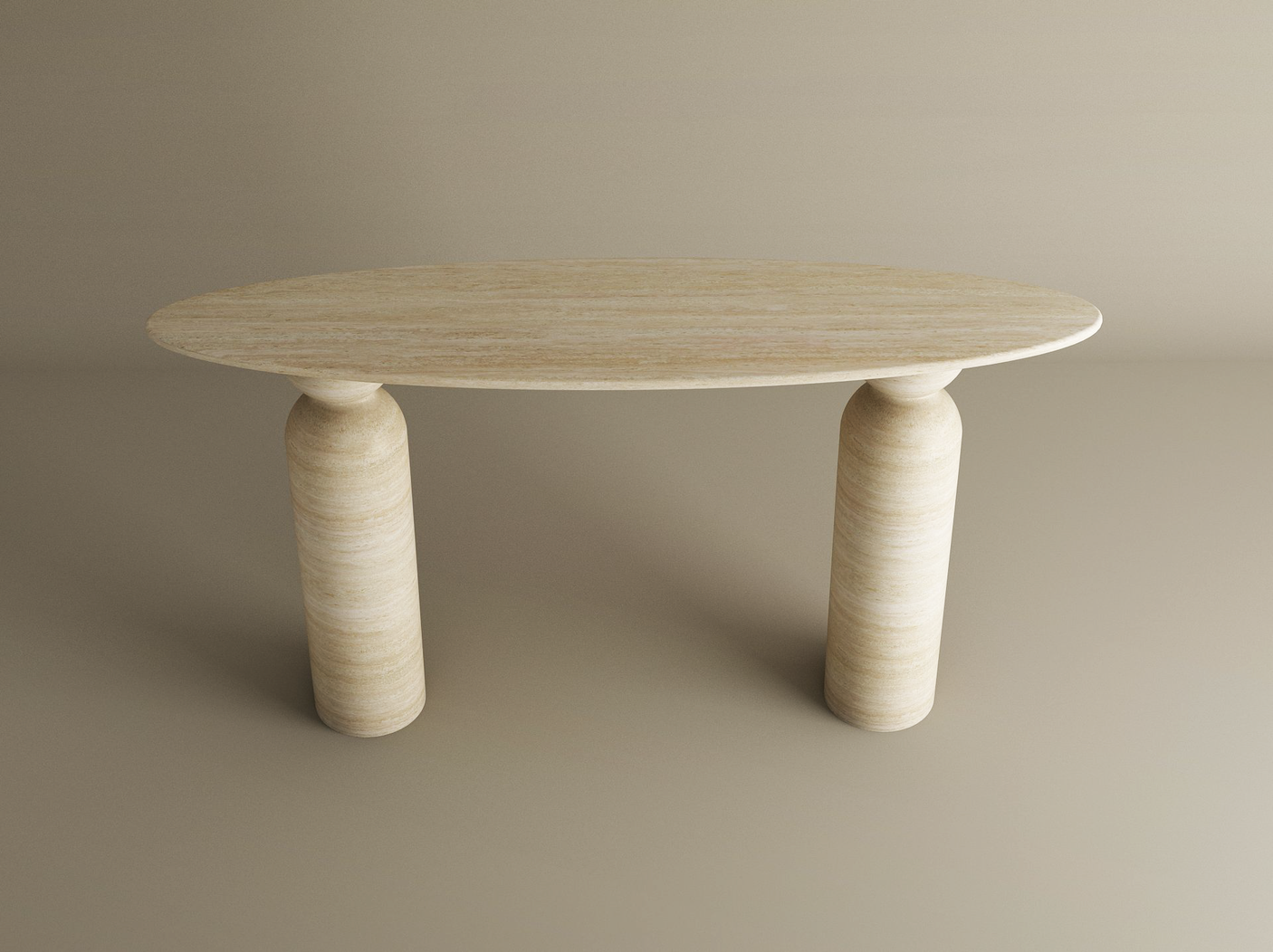 Ellips Travertine Console Table with Sculptural Round Base – Organic Travertine Stone Base