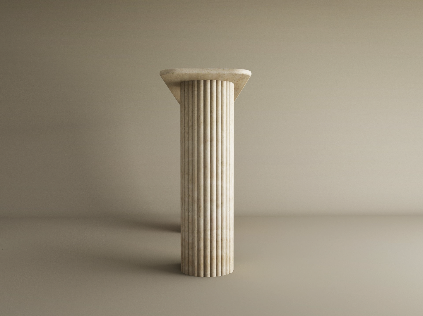 Rectangular Travertine Console Table with Fluted Round Base – Solid Travertine Stone Base – Customizable Console Table