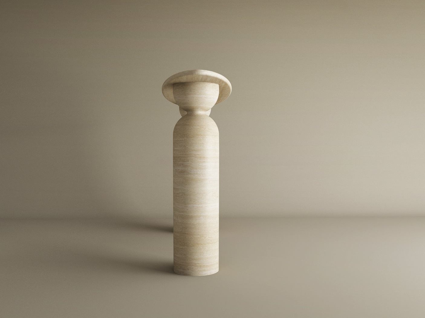 Ellips Travertine Console Table with Sculptural Round Base – Organic Travertine Stone Base