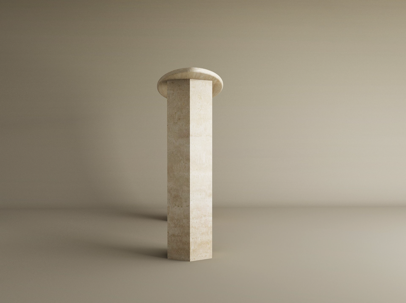 Ellips Travertine Console Table with Hexagonal Pedestal Base – Organic Stone Base