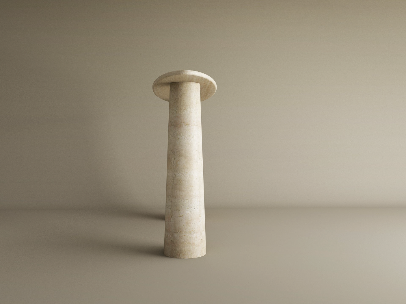 Ellips Travertine Console Table with Conical Pedestal Base – Organic Travertine Stone Base