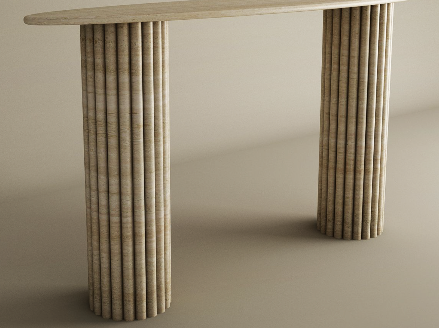 Ellips Travertine Console Table with Vertical Groove Base – Organic Stone Base