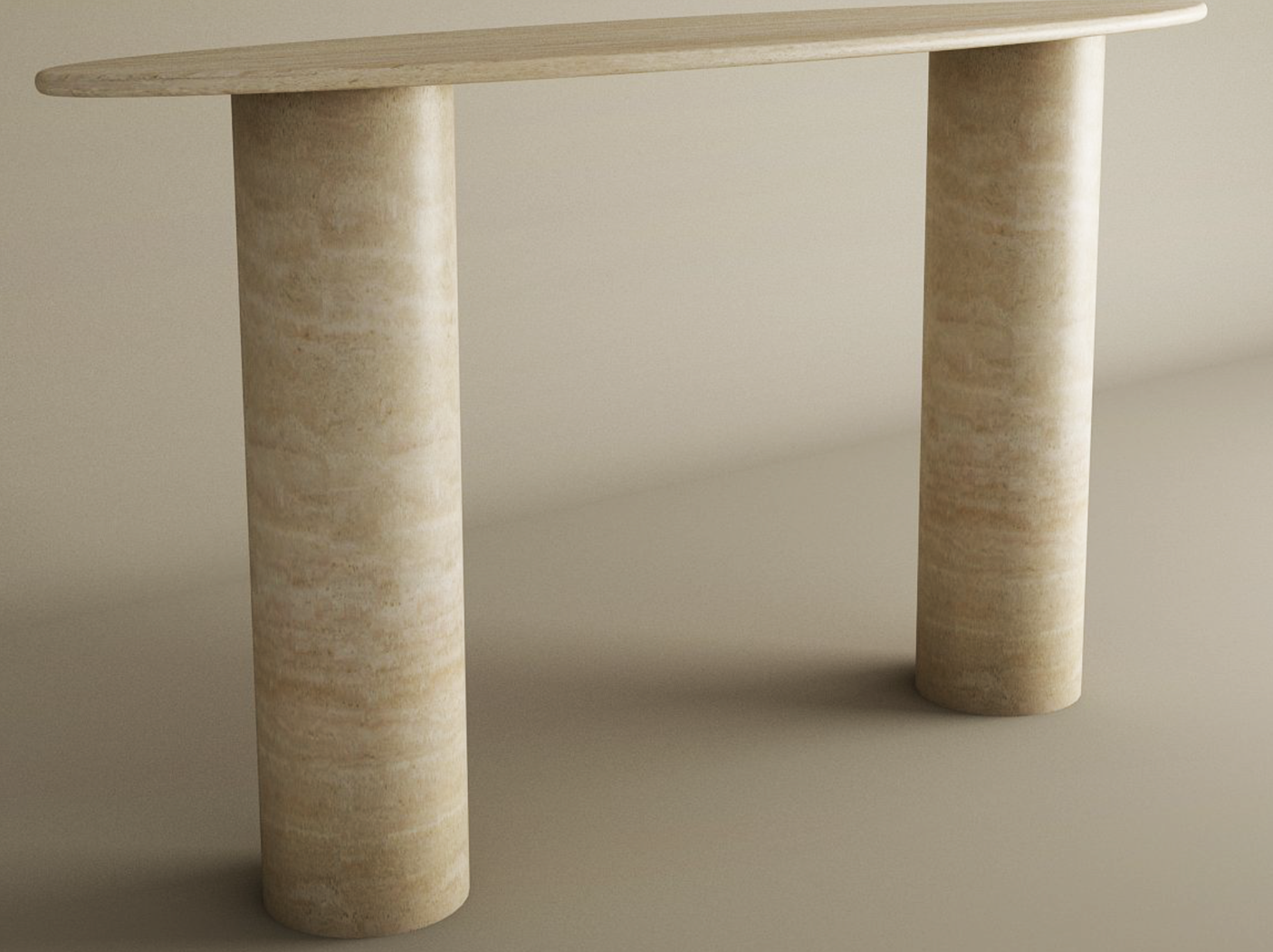 Ellips Travertine Console Table with Smooth Cylinder Base – Pure Travertine Stone Base