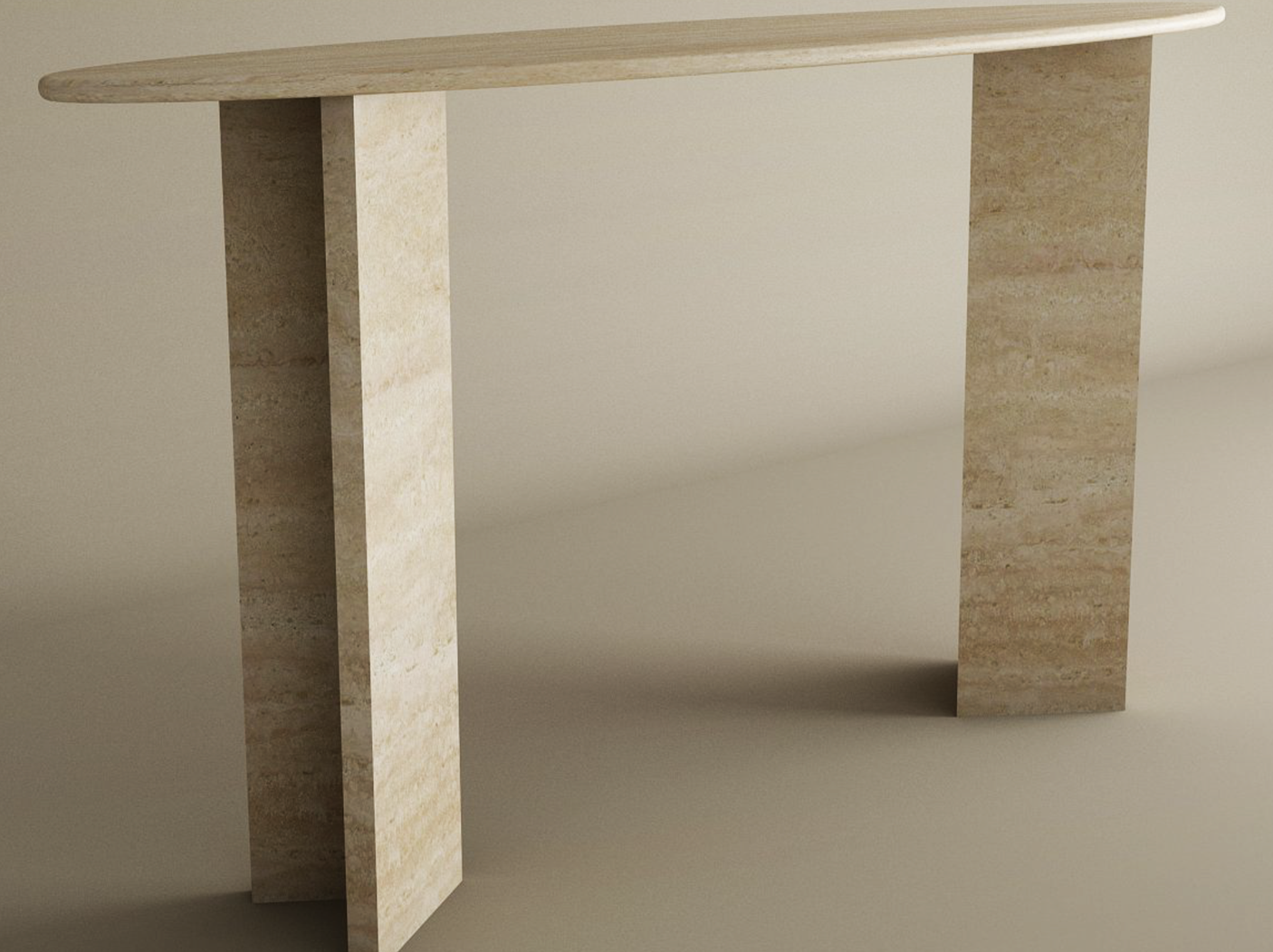 Ellips Travertine Console Table with Split-V Pedestal Base – Travertine Stone Base