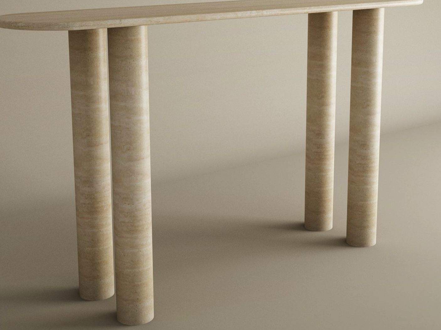 Ovale Travertine Console Table with Cylindrical Base – Pure Travertine Stone Base