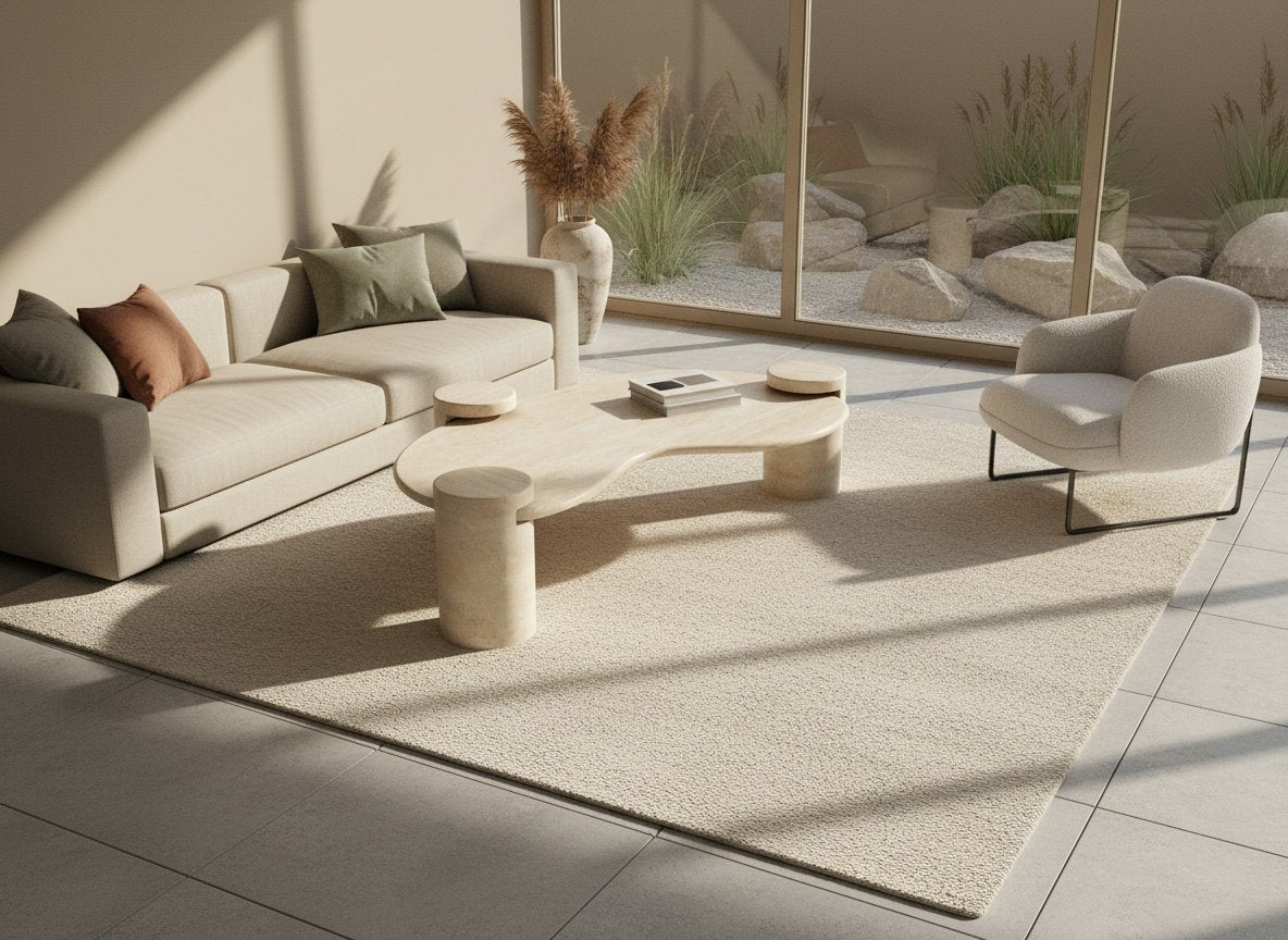 Wavy Travertine Coffee Table with Cylindrical Plinths
